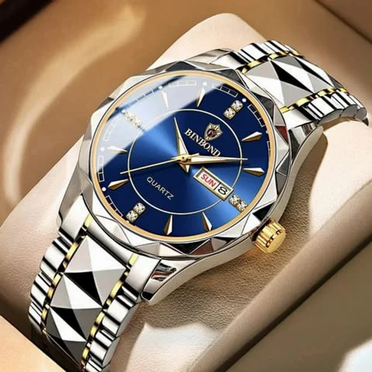 2023 New BINBOND Men's Watch Luxury Brand Business Gold Watch Waterproof Dual Calendar Luminous Stainless Steel Men's Quartz Wrist Watch